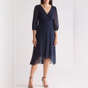 Puff Sleeve Faux Wrap Midi Dress
DNKY In: Midnight Navy